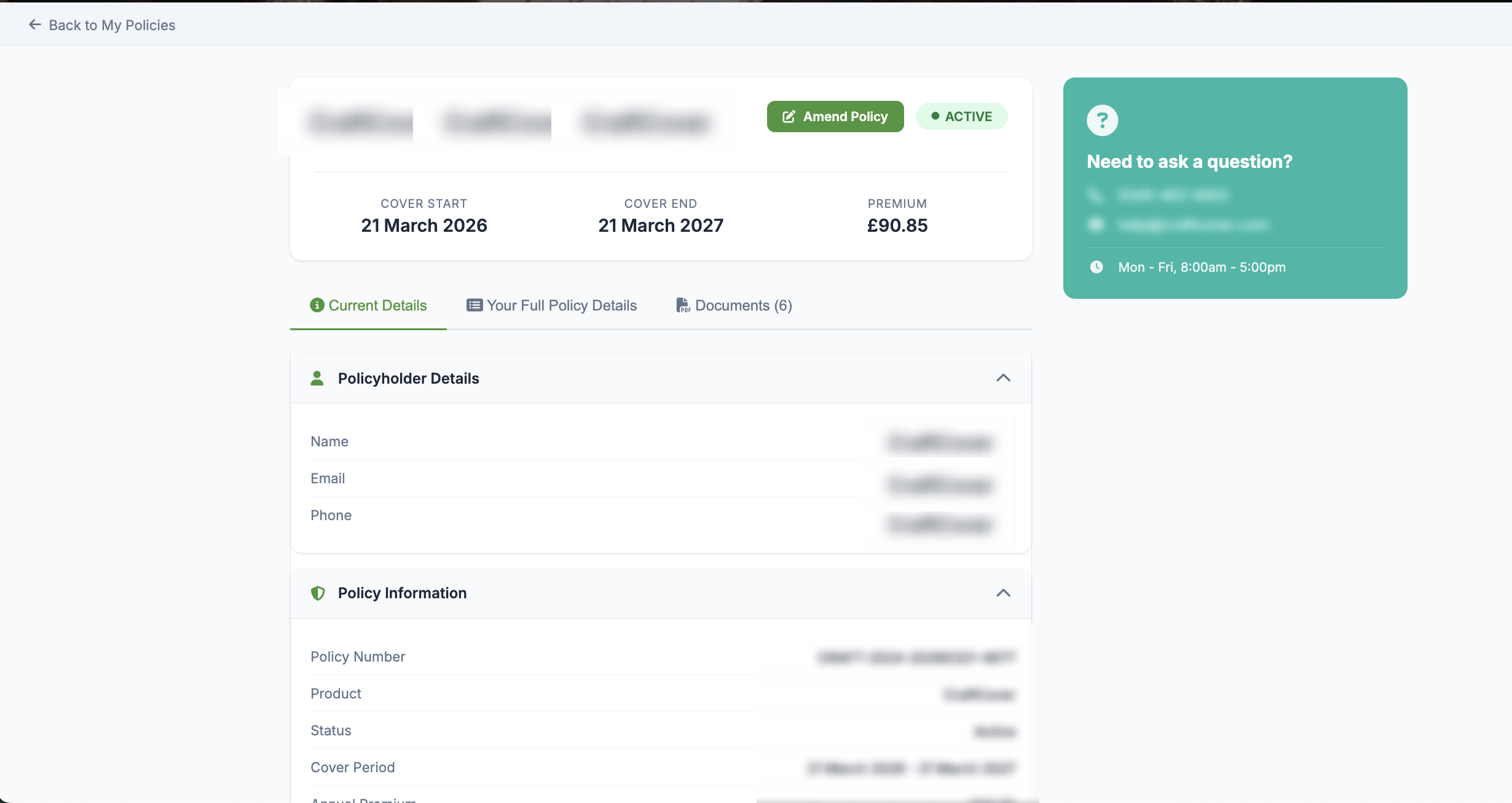 Customer Policy Details