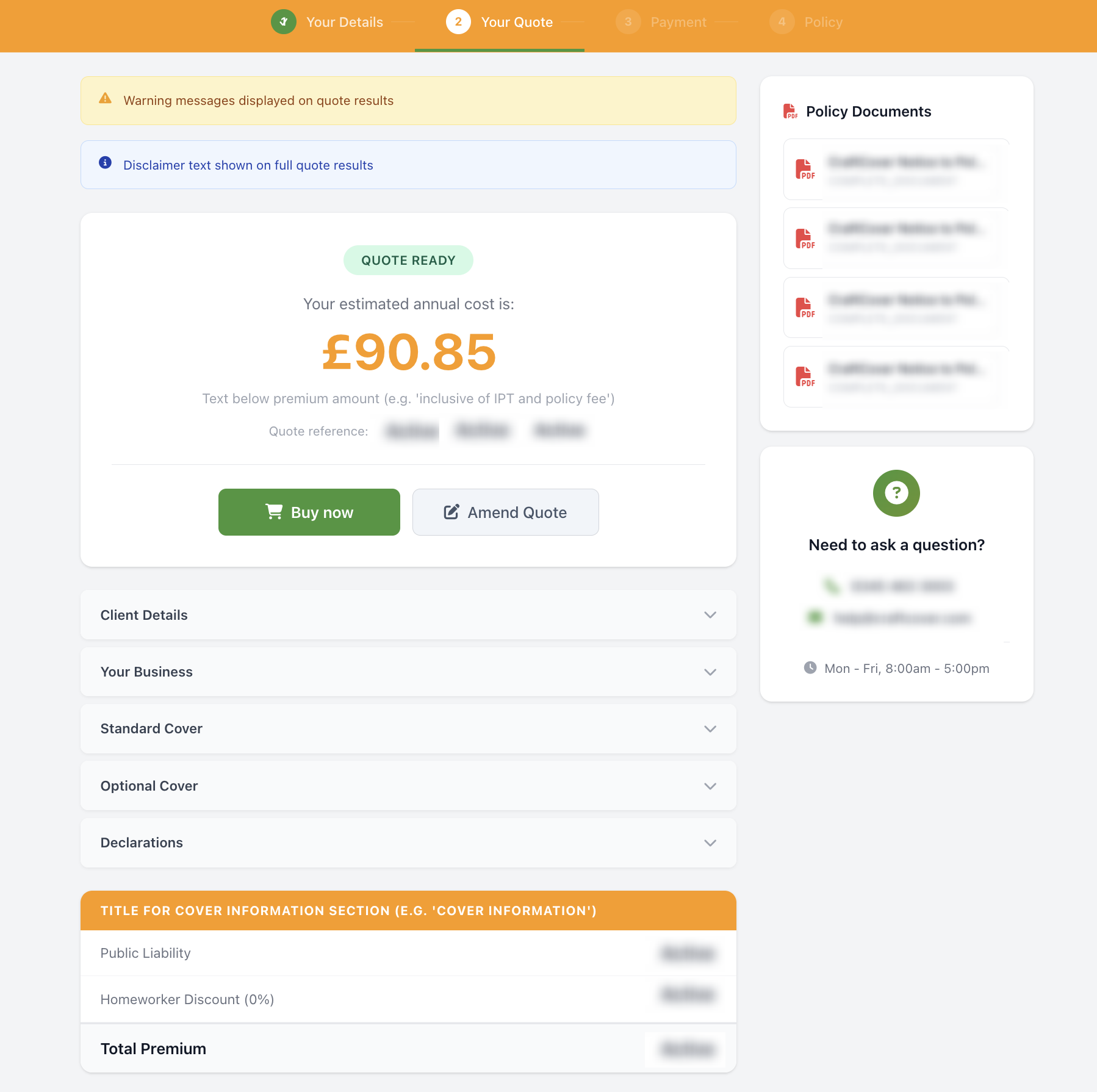 Customer Quote Result